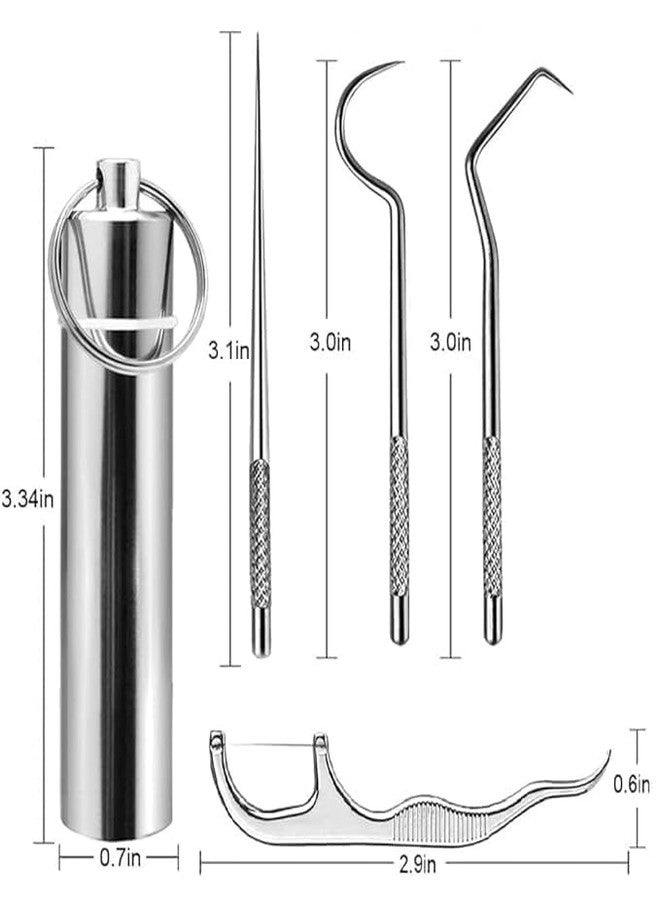 KPS Teeth Cleaning Tool Kit | 4 In 1 Stainless Steel Teeth Cleaner Dental Kit | Teeth Braces Cleaning Tools With Storage Tube & Hanging Hook | For Outdoor/Camping/Travel Accessories (Set of 1) - Image 2